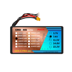 Crocks Ultra 7.4V 12600mAh 2S Drone Battery Pack 2S3P 250A Discharge Li-Ion NMC 42A