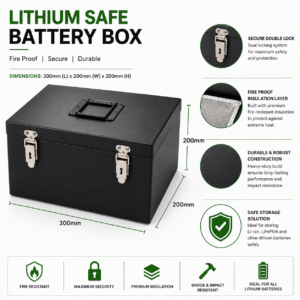 Fireproof LiPo Battery Storage Box 300×200×200mm | Heavy-Duty Metal Safety Box