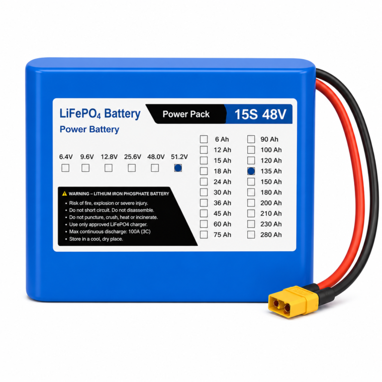 Power Pack LiFePO₄ 48V 135Ah 15S9P 3C with 100A Discharge LFP Battery Pack