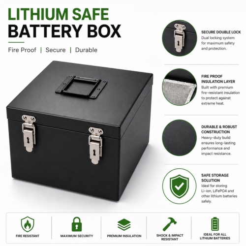 Fireproof LiPo Battery Safety Box 200×200×200mm | Double Lock Metal Storage Box