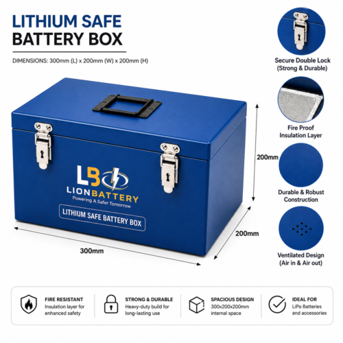 Fire Resistant Lithium Battery Storage Box 300×200×200mm | Metal Safety Box