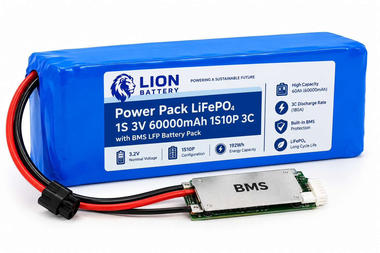 Power Pack LiFePO₄ 1S 3V 60000mAh 1S10P 3C with BMS LFP Battery Pack