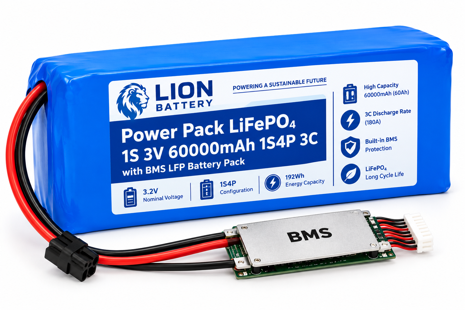 Power Pack LiFePO₄ 1S 3V 60000mAh 1S4P 3C with BMS LFP Battery Pack